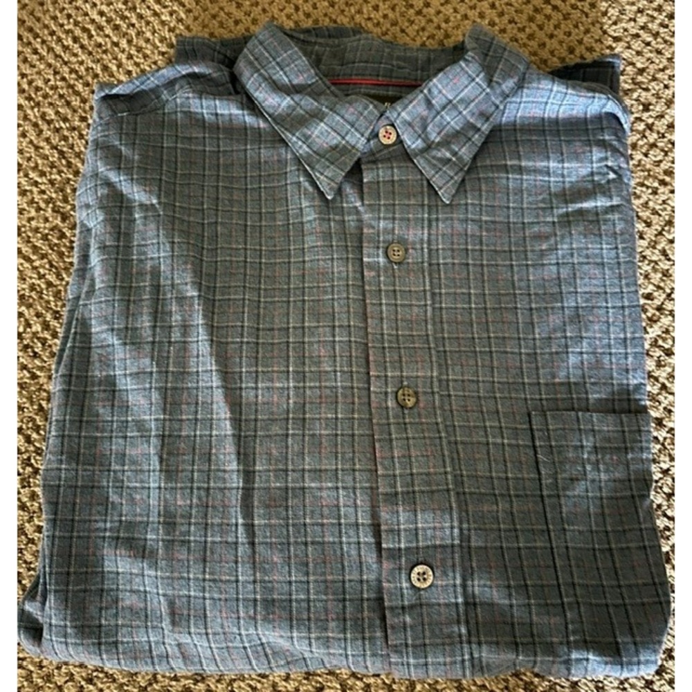 St Johns Bay Mens Large Blue Plaid Long Sleeve Button Down Cotton Shirt - Picture 7 of 7